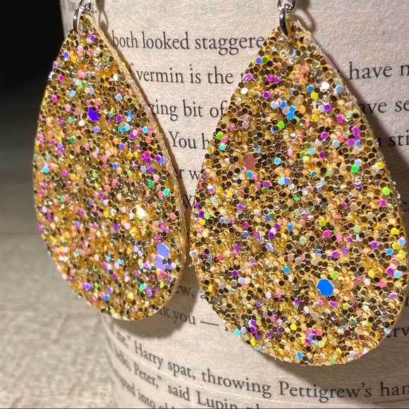 3 for $15 Gold Glitter Earring Teardrop Multicolor - Picture 2 of 4